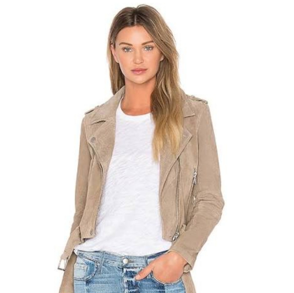 Blank NYC Tan Faux Suede Button Zip Moto Jacket L